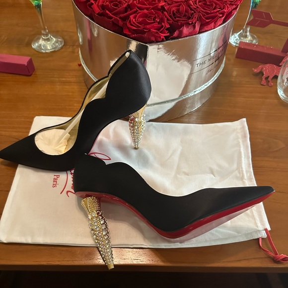 Christian Louboutin Lipstrass Black Crepe Satin 100MM 39 IT PRICE FIRM - Picture 10 of 17